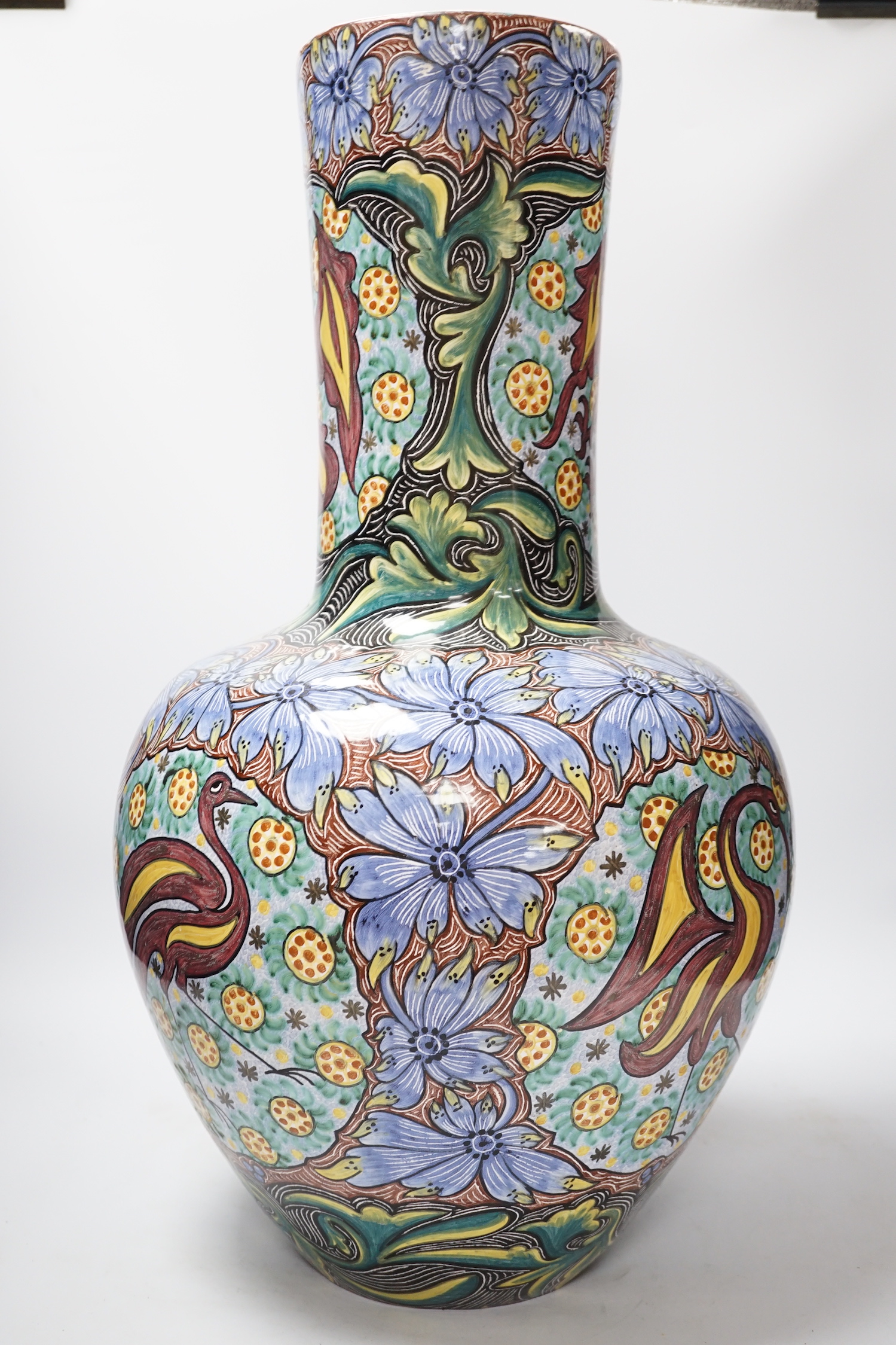 A large Portuguese maiolica vase in de Morgan style, 58.5cm high